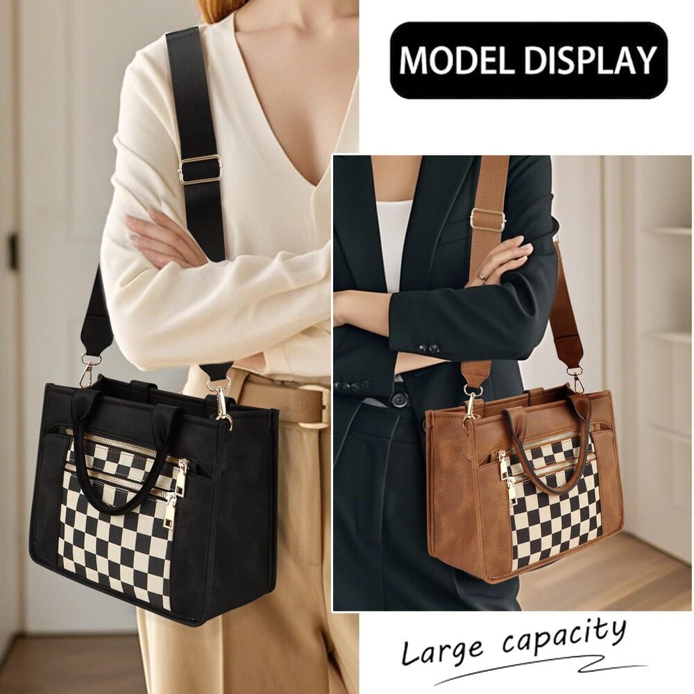 5634 Checkered Crossbody Bag Vegan Leather Shoulder Purse Plaid Slouchy - Picture 2 of 6